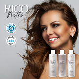 Rico Nutri 3 Steps - Daily maintenance kit for chemically treated, dry, and dull hair (Shampoo 10.14 fl. oz + Conditioner 10.14 oz + Leave-in 10.14 fl. oz). All steps are sulfate-free and feature color safe technology to prevent fading of colored hair.