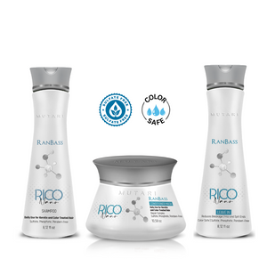 Rico Nano 3 Steps - Daily maintenance Set for hair subjected to Nanoplasty, keratin treatments, and general straightening (Shampoo 8.12 fl. oz + Conditioner 10.58 oz + Leave-in 8.12 fl. oz). All steps are SULFATE-FREE and feature COLOR SAFE  technology.