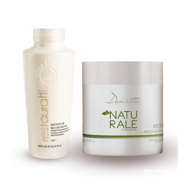 RESTAURATTI 2 STEPS (FIBER RESTORER 10 oz + CONDITIONER BAMBOO, MILK PROTEINS AND ALOE VERA 500G / 17OZ ) - IT ACTS DIRECTLY ON THE HAIR FIBER, RESTORING IT FROM THE AGGRESSIONS CAUSED BY CHEMICAL PROCESSES. RECOMMENDED FOR HAIR PROCESSED BY BLEACH.