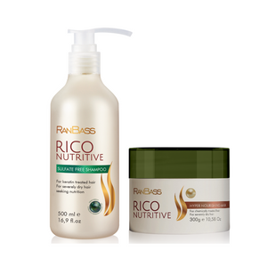 Shampoo SULFATE FREE Rico Nutritive Ranbass 500ML - 16,9fl oz + RICO Nutritive Mask 300ML/10.58FL OZ (Set For keratin treated Hair / Color treated Hair / For severely dry hair seeking nutrition / Color Safe Shampoo)