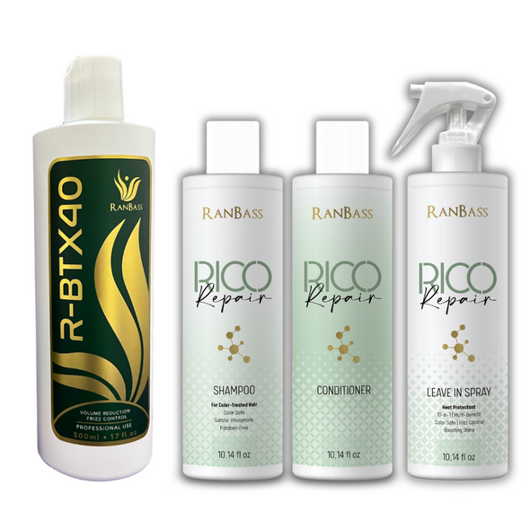 Combo Hair Volume Reducer R-BTX40 + Set Rico Repair (Shampoo + Conditioner + Spray leave-in) - Hair with shine, nutrition, repair, softness and frizz control.