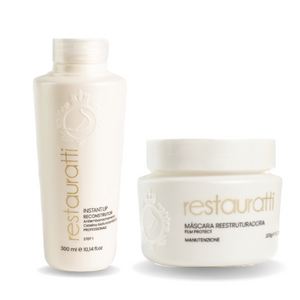 RESTAURATTI 2 STEPS (FIBER RESTORER 10oz + RESTAURATTI MASK 300G ) - It acts directly on the hair fiber, restoring it from the aggressions caused by chemical processes. Recommended for hair processed by bleach.