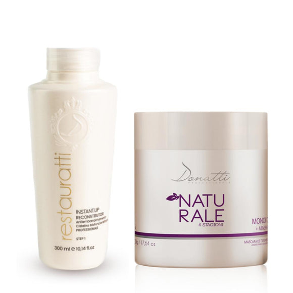 RESTAURATTI 2 STEPS (FIBER RESTORER 10 oz + CONDITIONER MONOI TAHITI 500G / 17OZ ) - IT ACTS DIRECTLY ON THE HAIR FIBER, RESTORING IT FROM THE AGGRESSIONS CAUSED BY CHEMICAL PROCESSES. RECOMMENDED FOR HAIR PROCESSED BY BLEACH.