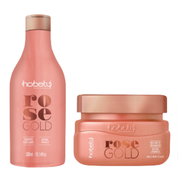 Rose Gold Set - 2 Steps (Shampoo + Mask) - For brittle hair that needs growth and resistance. WITH BIOTIN.