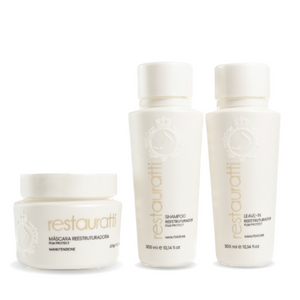 Restauratti HOME CARE SET 3 STEPS (Shampoo 300ml/10.58fl oz  + Mask 300g/10.58oz + Leave-in 300ml/10.58fl oz) - Repairs damaged hair by bleaching or coloring. Returns strength and resistance to hair.