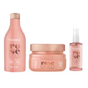 Rose Gold Set - 3 Steps (Shampoo + Mask + Leave-in) - For brittle hair that needs growth and resistance. WITH BIOTIN.