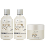 Restauratti HOME CARE SET 3 STEPS (Shampoo 300ml/10.58fl oz  + Mask 300g/10.58oz + Leave-in 300ml/10.58fl oz) - Repairs damaged hair by bleaching or coloring. Returns strength and resistance to hair.